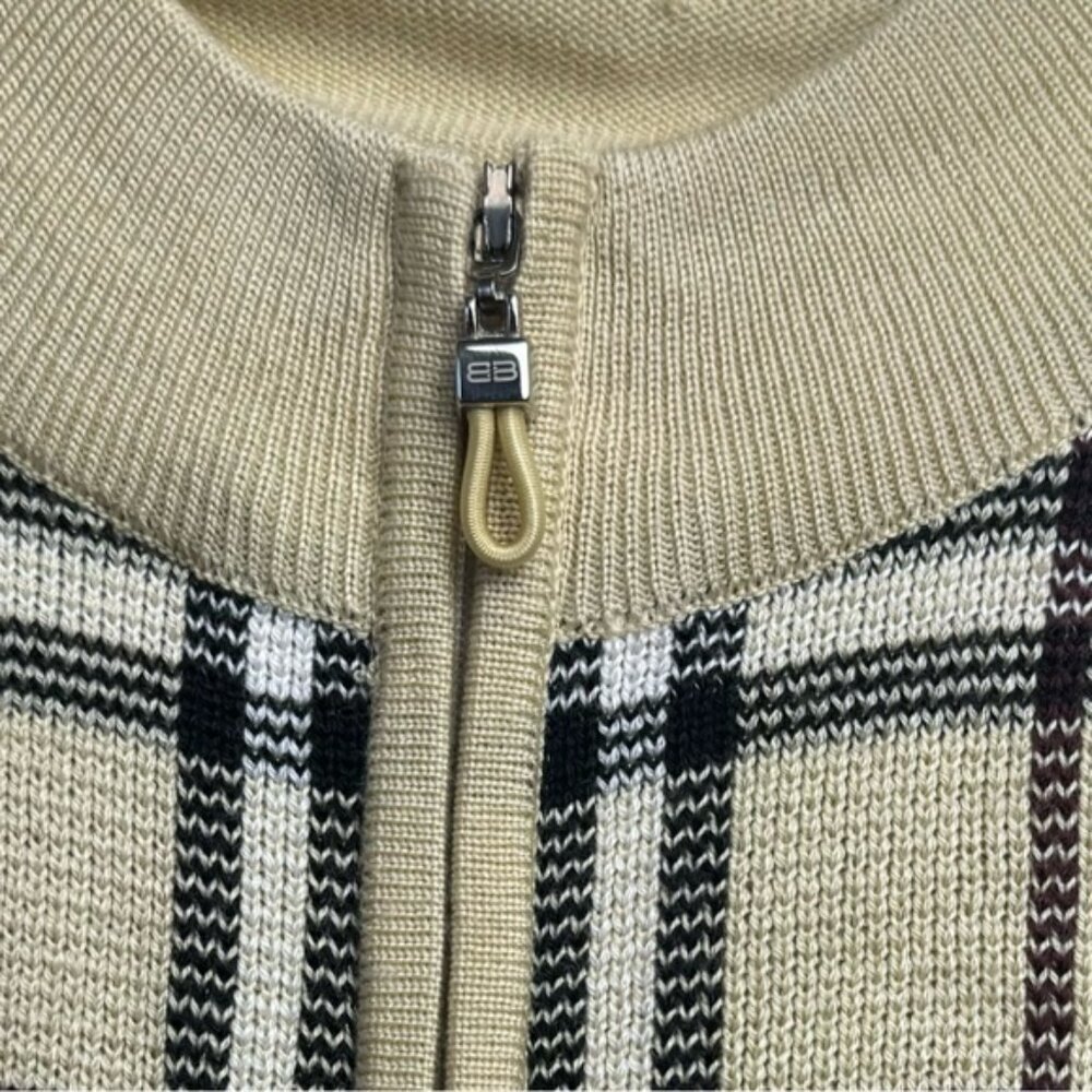 BALENCIAGA Nova‎ Check Zip Cardigan Knit Jacket Sweater Logo Neutral Tan Wool S - Picture 9 of 16